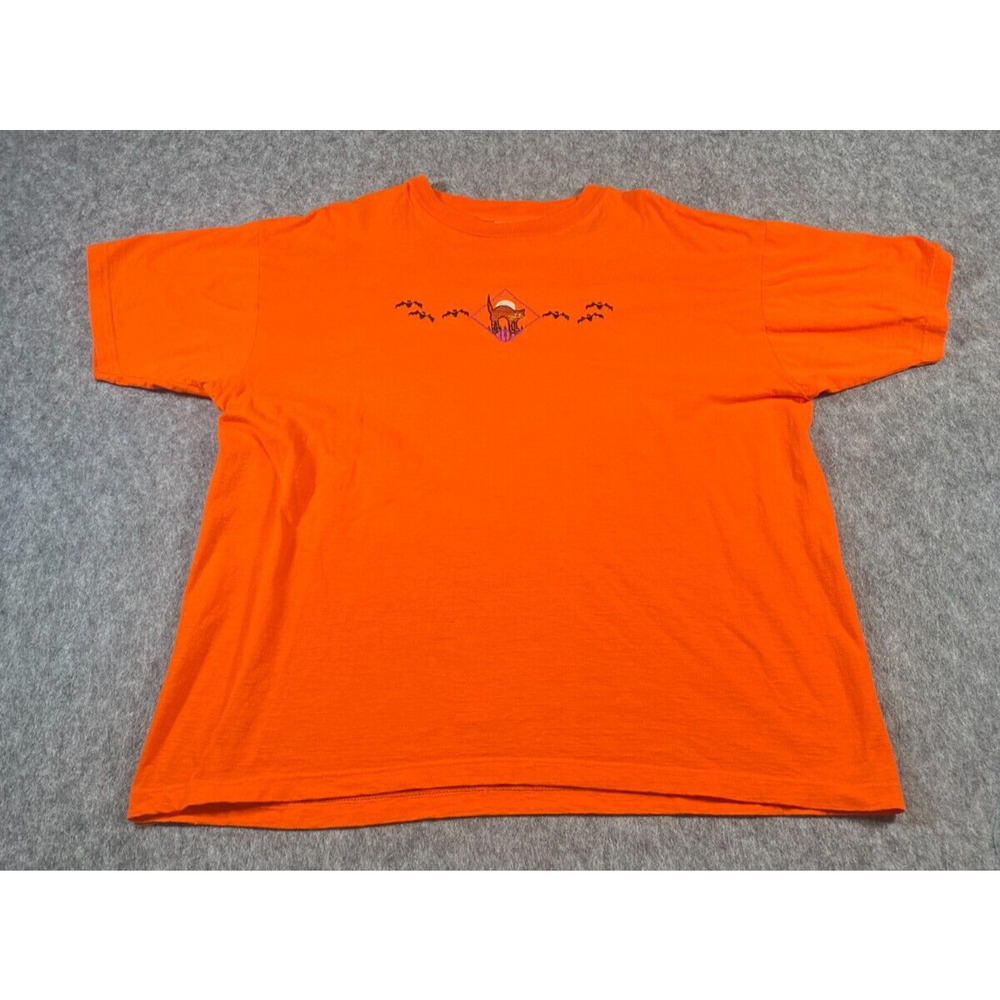 All American Apparel Mens XL Orange Short Sleeve Halloween Cat & Bats T-shirt